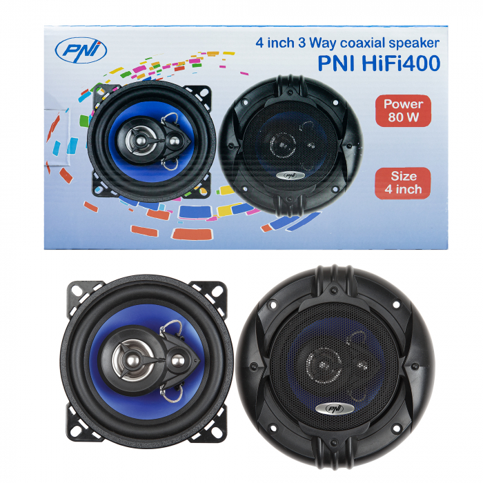 Difuzoare auto coaxiale PNI HiFi400, 80W, 4 Ohm, 10 cm, 3 cai, Injection Core cu diametru 100mm, set 2 buc [11]