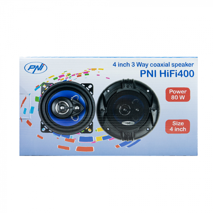 Difuzoare auto coaxiale PNI HiFi400, 80W, 4 Ohm, 10 cm, 3 cai, Injection Core cu diametru 100mm, set 2 buc [10]