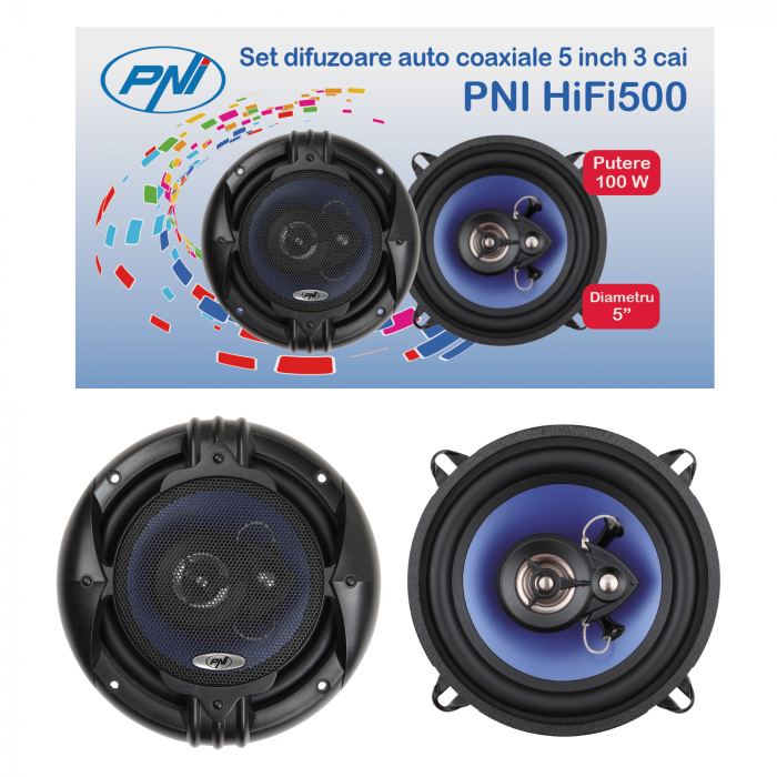 Difuzoare auto coaxiale PNI HiFi500, 100W, 12.7 cm, 3 cai, set 2 buc [5]
