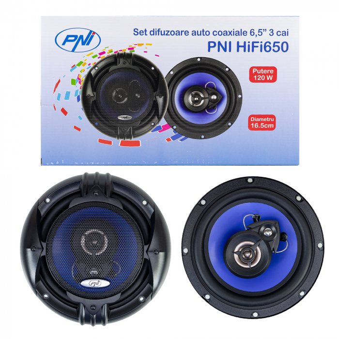 Difuzoare auto coaxiale PNI HiFi650, 120W, 16.5 cm, 3 cai, grila inclusa set 2 buc [8]