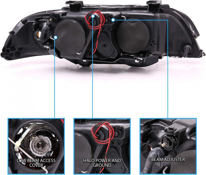 Faruri cu Angel Eyes pentru BMW E39 (1997-2003) Carcasă neagră, lentilă clară, becuri halogen [5]