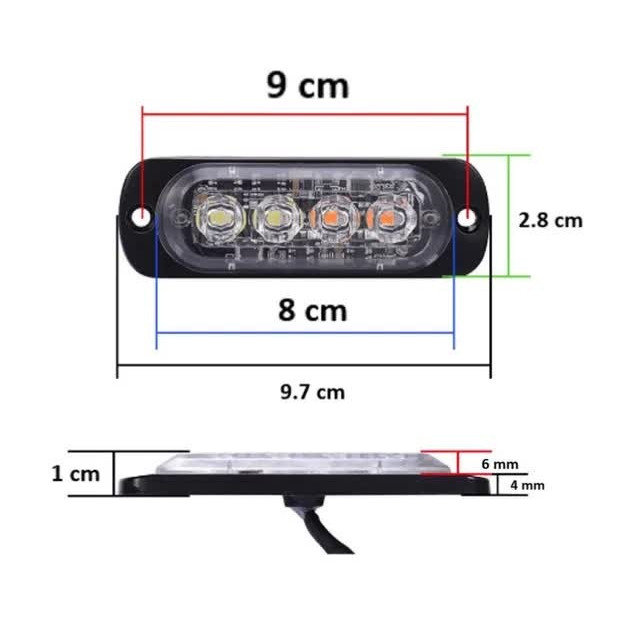 Stroboscop Led 12/24V, Galben, 4 Leduri, Blitz 2 Functii, 97mm/28mm [5]