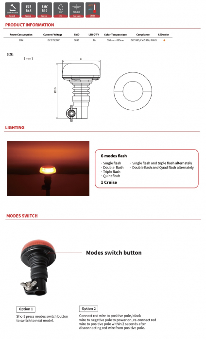 Girofar stroboscopic portocaliu, pentru montaj pe țeava, pentru Asistenta Rutiera, Platforme si altele 12-24V [2]