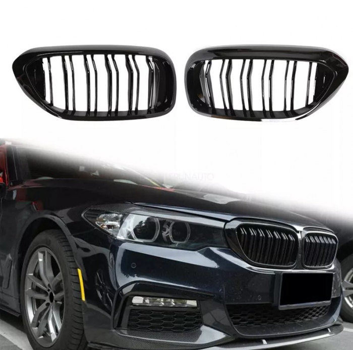 Grile duble pentru BMW Seria 5 G30 G31 G38 520i, 523i, 528i, 530i, 535i, 550i, 520d, 530d, 530e, 530eX, 530iX, 550iX (xDrive), 540dX 2017-2019 Luciu Negru [12]