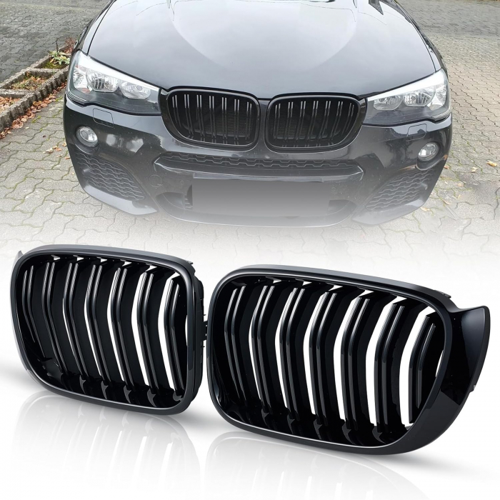 Grile duble pentru BMW X3 X4 Facelift F25 F26 (2014-2017) Luciu Negru [8]