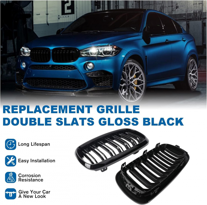 Grile duble pentru BMW X5 X6 F15 F85 F16 F86 2014+ Luciu Negru [2]