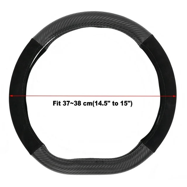 Husă pentru volan, forma D-SHAPE, piele ecologică și velur, universală, neagră cu aspect de carbon, 37-38 cm [6]