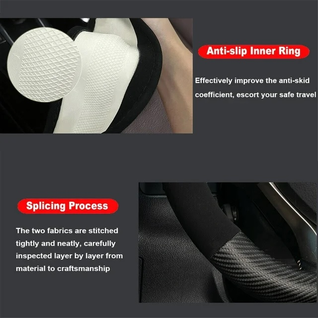 Husă pentru volan, forma D-SHAPE, piele ecologică și velur, universală, neagră cu aspect de carbon, 37-38 cm [4]