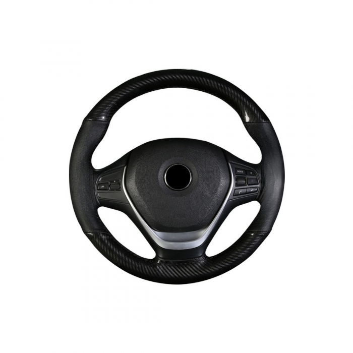 Husa volan cu ac si ata imitatie piele si carbon , marime M, culoare Negru Cod: WK-1012 [2]