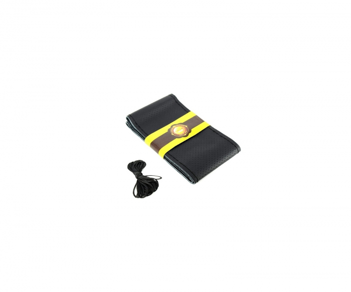 Husa volan cu ac si ata ,piele cu gaurele - Negru , marime: M- latime 11.5cm , Cod:LUX FST01 [1]