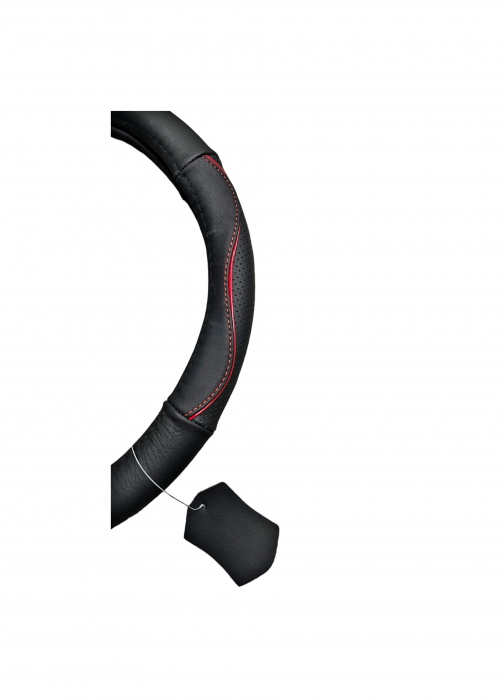 Husa volan din piele cu gaurele , Marimea M , culoare negru+ rosu Cod: K432 [2]