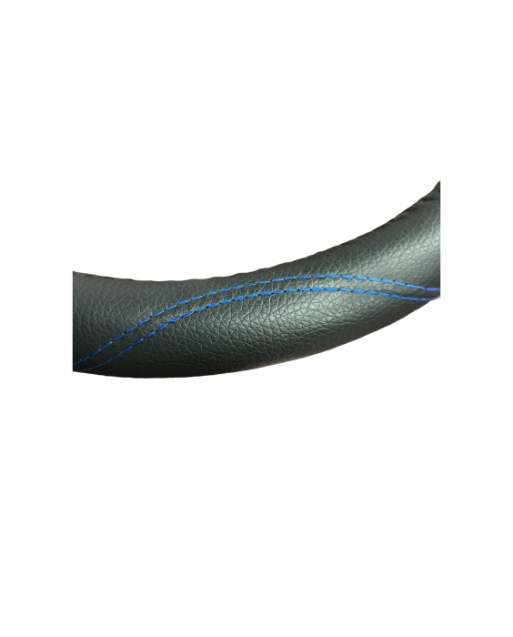 Husa volan imitatie piele , marime M, culoare Negru cusatura albastra Cod: WK-1004 [2]