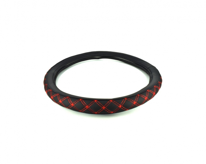 Husa volan imitatie piele marime M culoare negru+cusatura rosie Cod: C203 [1]