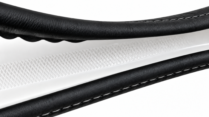 Husa volan pentru camion din piele naturala, 44-46 cm, Negru cu cusaturi gri [5]