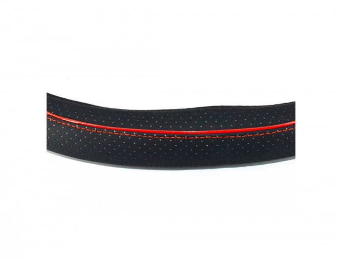 Husa volan sport tesit din imitatie piele marimea M Culoare:negru+cusatura rosie Cod:FX99 [2]