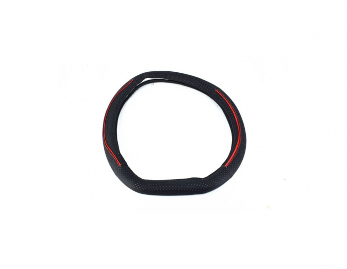 Husa volan sport tesit din imitatie piele marimea M Culoare:negru+cusatura rosie Cod:FX99 [1]