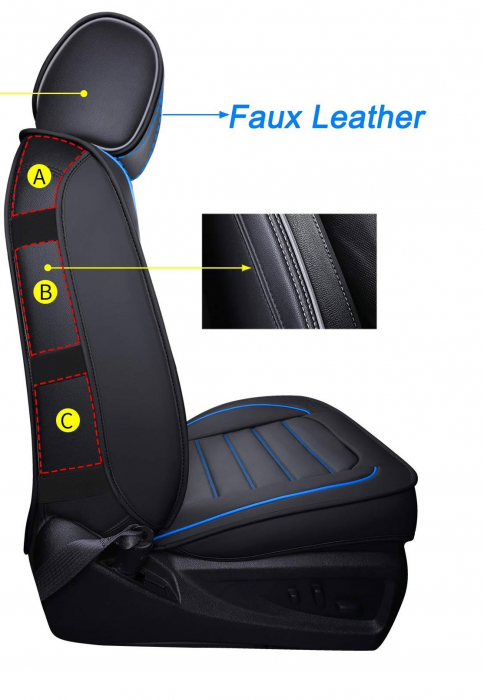 Huse Scaun Auto piele ecologica, negru albastru, 5 buc [16]