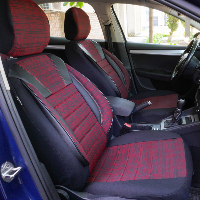 Huse scaune auto Skoda Octavia (2013-2020) Luxury Rosu Piele ecologica + Textil [2]