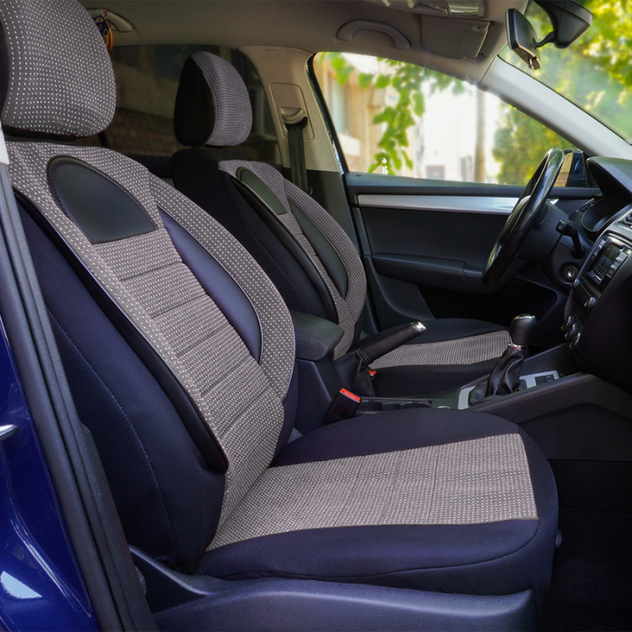 Huse scaune auto cu insertii de piele ecologica SEAT Cordoba 2000 -2009 (Gri – Negru) [2]