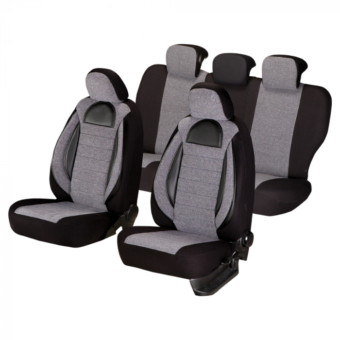 Huse scaune auto cu insertii de piele ecologica SEAT Cordoba 2000 -2009 (Gri – Negru) [1]