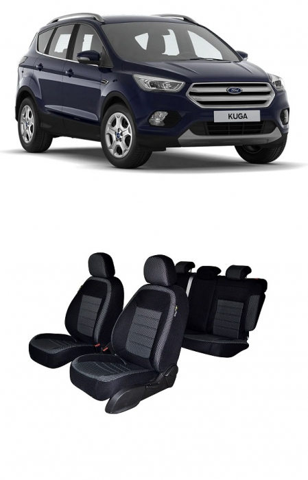 Huse scaune dedicate  Ford Kuga (2017-2019) Bancheta fractionata si huse cotiere [1]