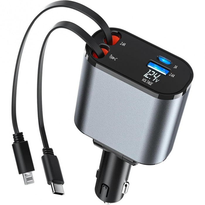 Incarcator auto Super Fast Charge cablu retractabil USB-C  4 în 1 120W [8]