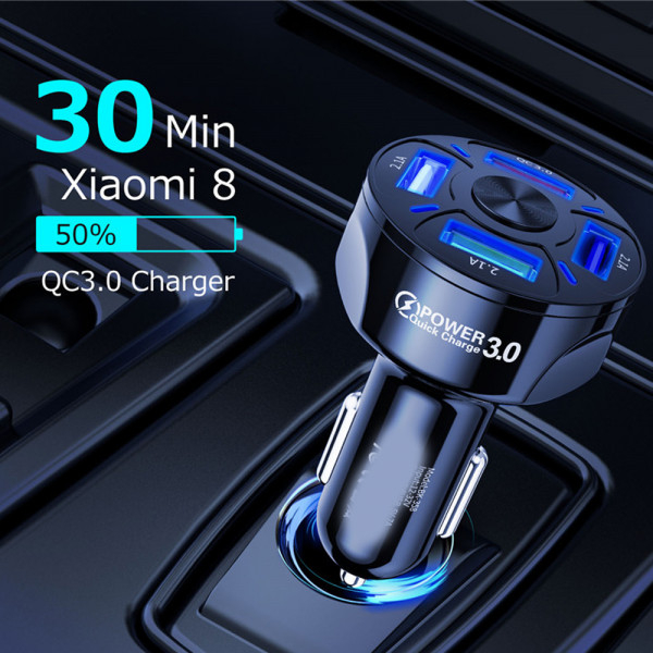 Incarcator auto USB cu lumina LED, 3A, QC3.0, 4 porturi USB, Incarcare rapida, Negru [4]