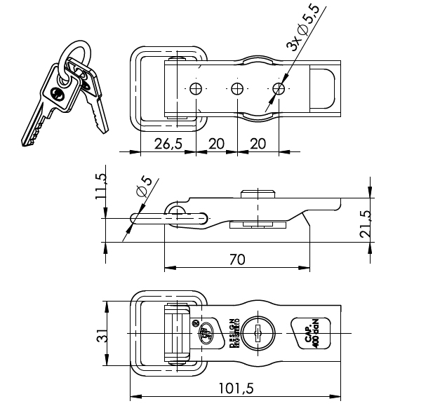 Inchizator oblon cu cheie ZB-13 [2]