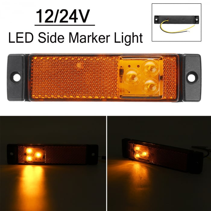 Lampa laterala LED portocaliu cu suport încorporat, rezistent la apă, 12V-24V [3]