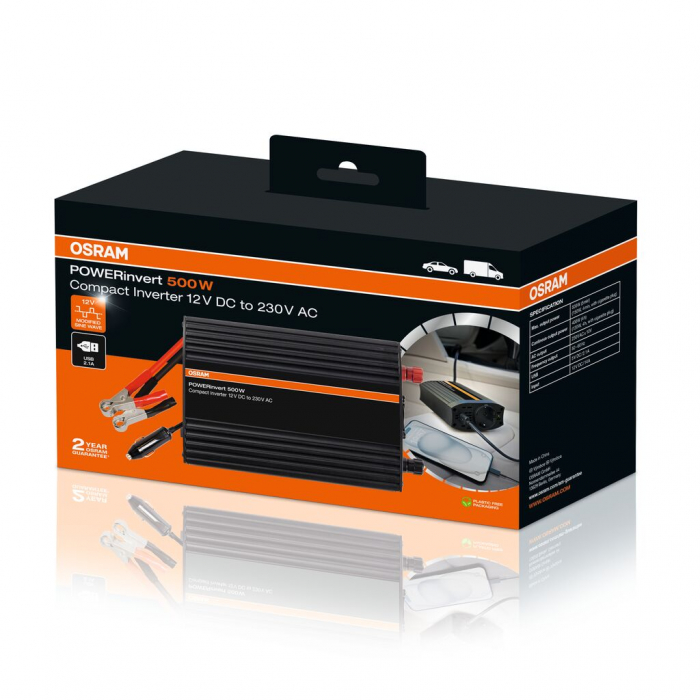 INVERTOR DE TENSIUNE 12V 500W CU IESIRE USB OSRAM [1]