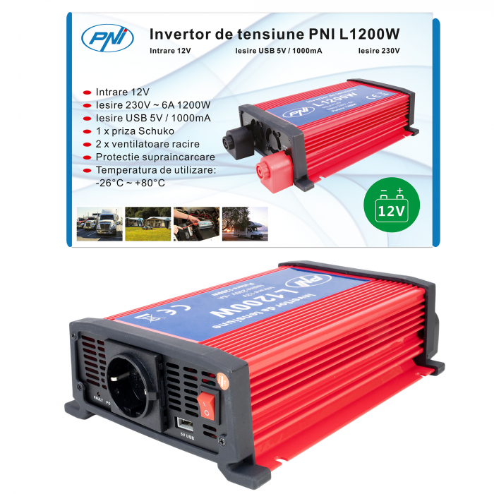 Invertor de tensiune PNI L1200W alimentare 12V iesire 230V [10]