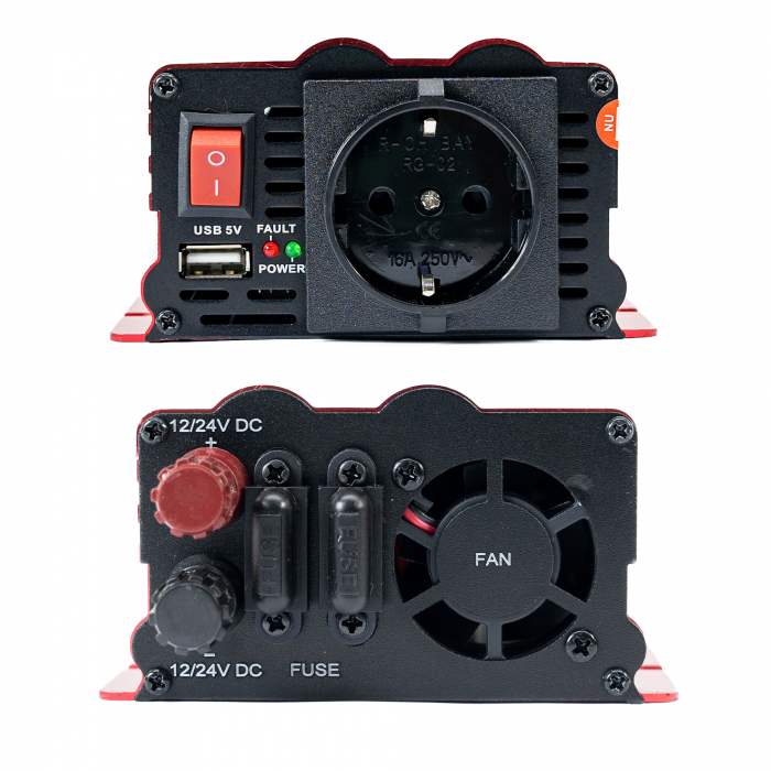 Invertor de tensiune PNI L650W alimentare duala 12V/24V, iesire 230V, 500W, sinus modificat, mufa USB 5V 500mAh, cu clesti alimentare si mufa de bricheta inclusa [5]