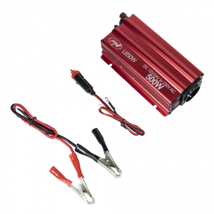 Invertor de tensiune PNI L650W alimentare duala 12V/24V, iesire 230V, 500W, sinus modificat, mufa USB 5V 500mAh, cu clesti alimentare si mufa de bricheta inclusa [8]
