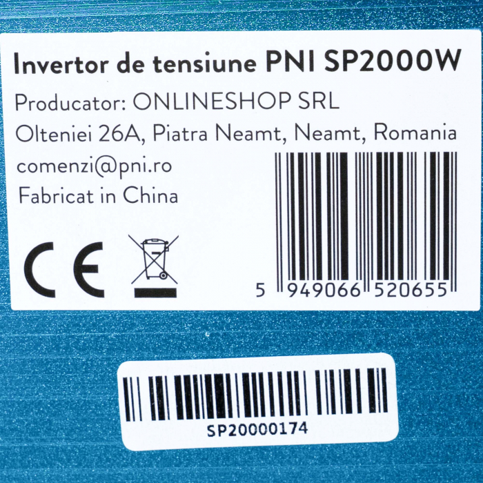 Invertor de tensiune PNI SP2000W cu sinusoida pura, intrare 12V DC, iesire 230V AC, putere 2000W [13]