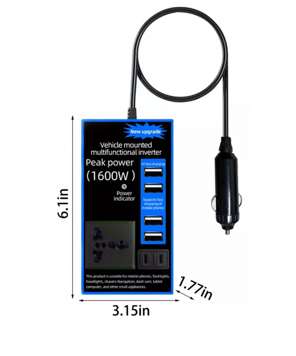 Invertorul auto multifuncțional convertește tensiunea de la 12V la 220V - 1600W [3]