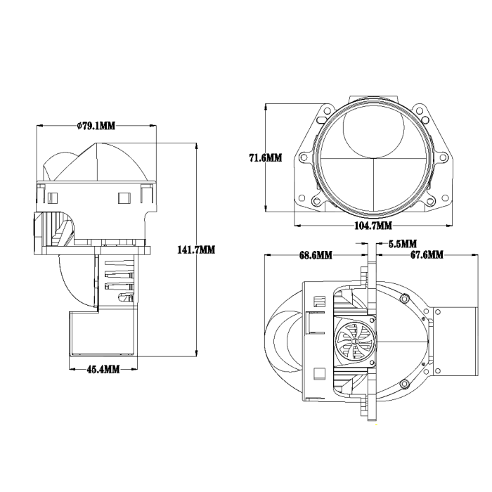Kit 2x Lupe Bi-Led 3″ Faza scurta/Faza lunga, cu LASER, P91 Seria, 156W, 6500K, 8000lm, 12V [6]