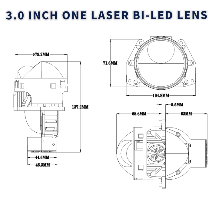 Kit 2x Lupe Bi-Led 3″ Faza scurta/Faza lunga, cu LASER, W60 P Seria, 130W, 6500K, 8000lm, 12V [3]