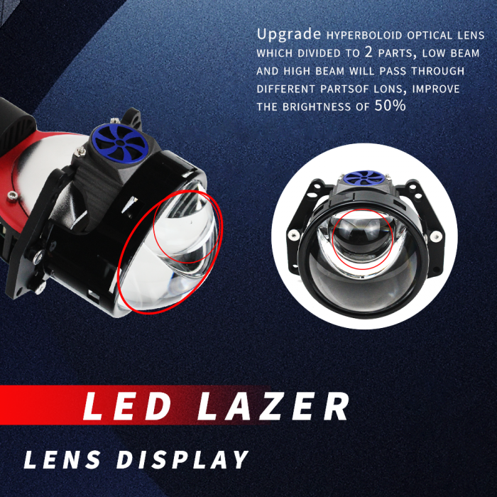 Kit 2 Lupe Bi-Led 3″ Faza scurta/Faza lunga, cu LASER, W60 P Seria, 130W, 6500K, 8000lm, 12V [5]