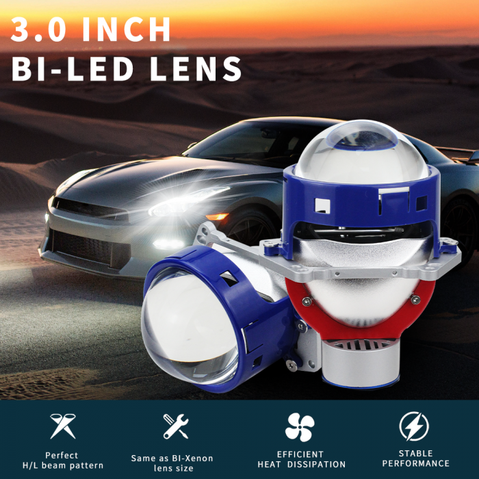 Kit 2 Lupe Bi-Led 3″ Faza scurta/Faza lunga, P89 Seria, 130W, 6500K, 8000lm, IP68, 12V +500 % Luminozitate [2]