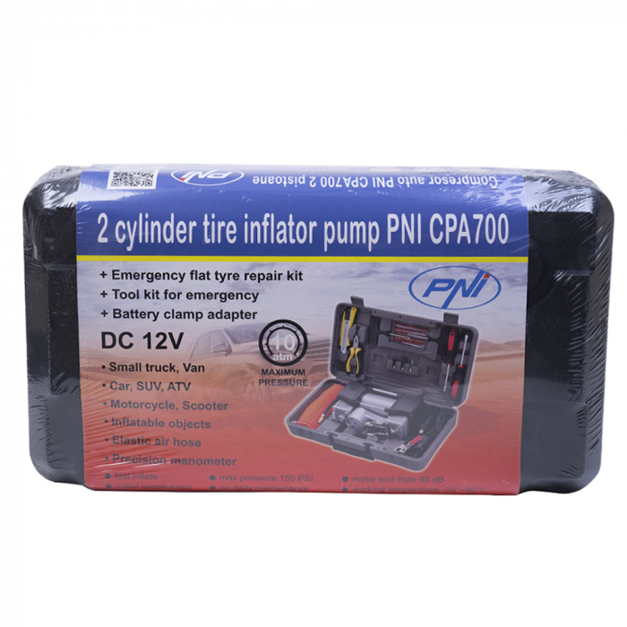 Kit Reparatii Anvelope Pni (Compresor Auto 12V 25A Cpa700 Dublu Piston + Set Accesorii) [2]