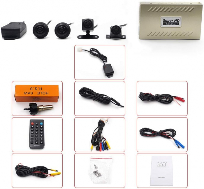 Kit sistem camere DVR 360, 3D cu 4 camere wide, vedere nocturnă, 1080P, fără unghi mort [2]