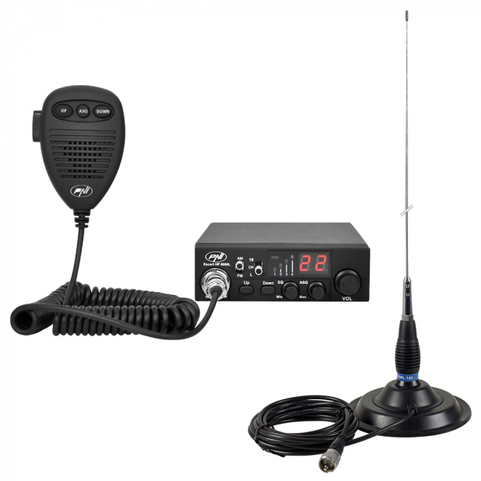 Kit Statie radio CB PNI Escort HP 8000L ASQ + Antena CB PNI ML145 cu magnet 145/PL [1]