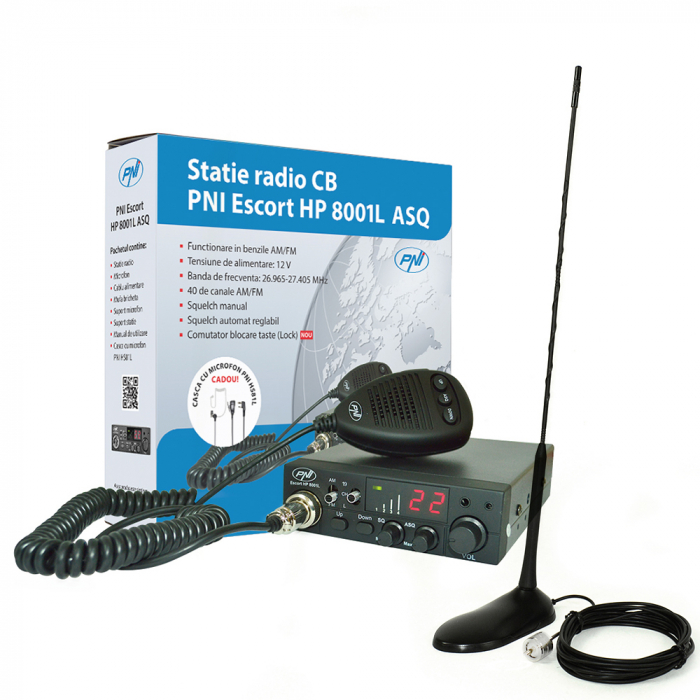 Kit Statie radio CB PNI ESCORT HP 8001L ASQ + Casti HS81L + Antena CB PNI Extra 45 cu magnet [5]