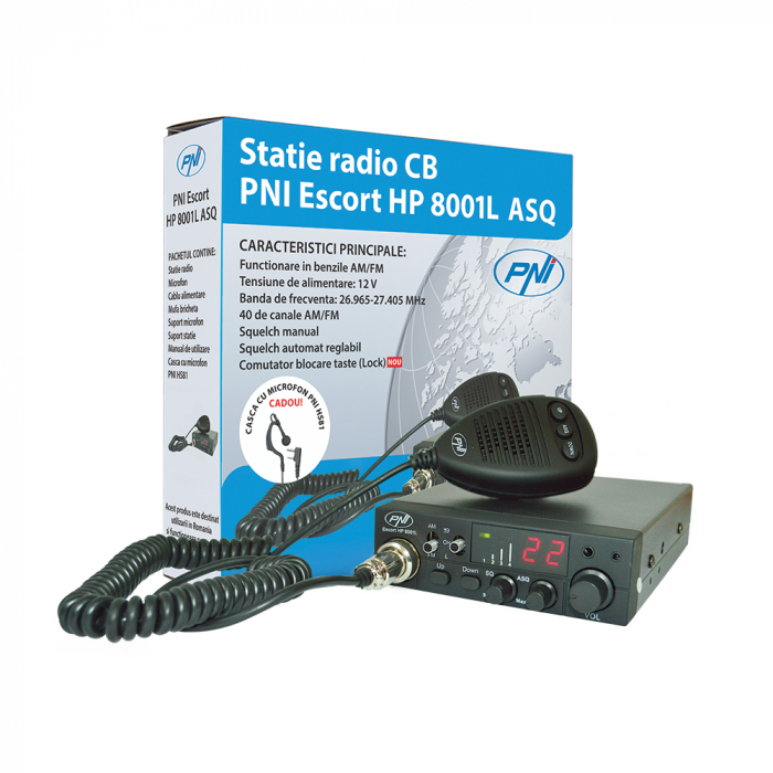 Kit Statie radio CB PNI ESCORT HP 8001L ASQ cu casti PNI HS81 + Antena CB PNI ML160 cu magnet 145mm, lungime 155 cm [1]