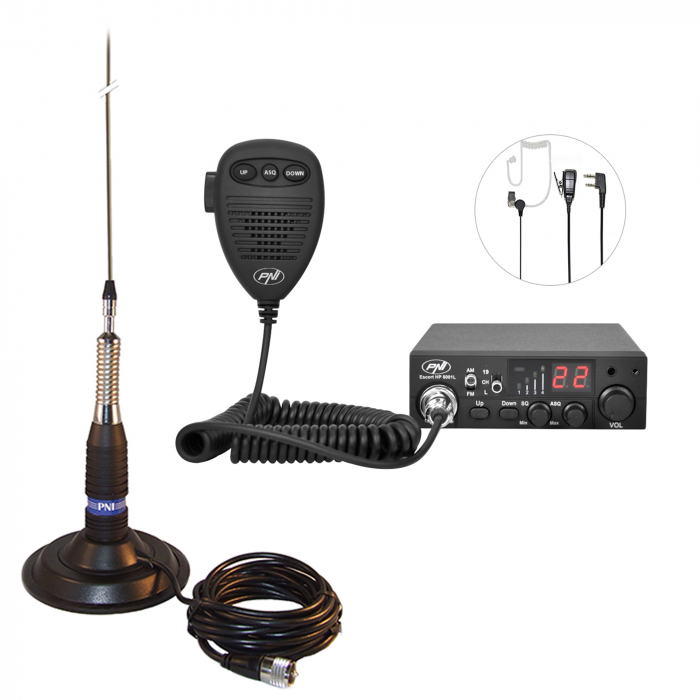 Kit Statie radio CB PNI ESCORT HP 8001L ASQ cu casti PNI HS81 + Antena CB PNI ML160 cu magnet 145mm, lungime 155 cm [5]
