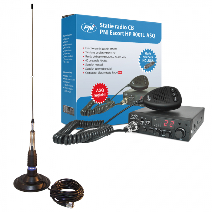 Kit Statie radio CB PNI ESCORT HP 8001L ASQ cu casti PNI HS81 + Antena CB PNI ML160 cu magnet 145mm, lungime 155 cm [4]