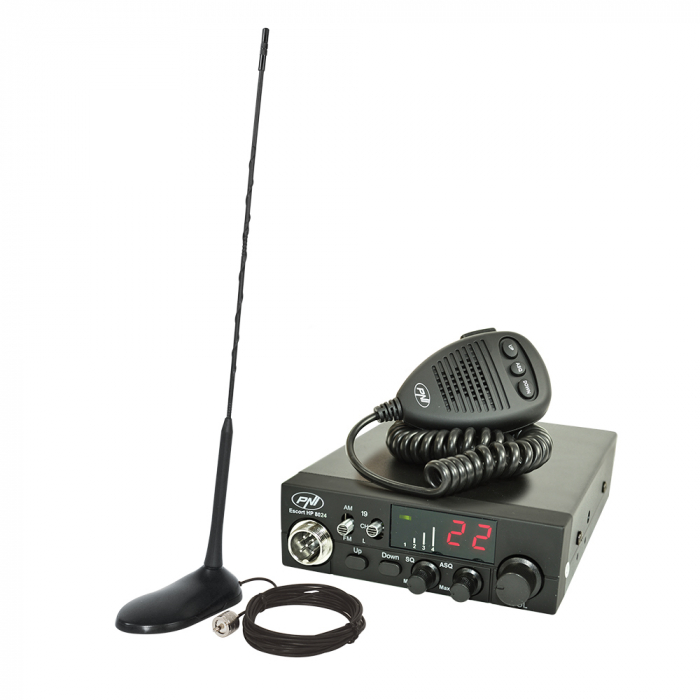 Kit Statie radio CB PNI ESCORT HP 8024 ASQ 12/24V + Antena CB PNI Extra 45 cu magnet [1]