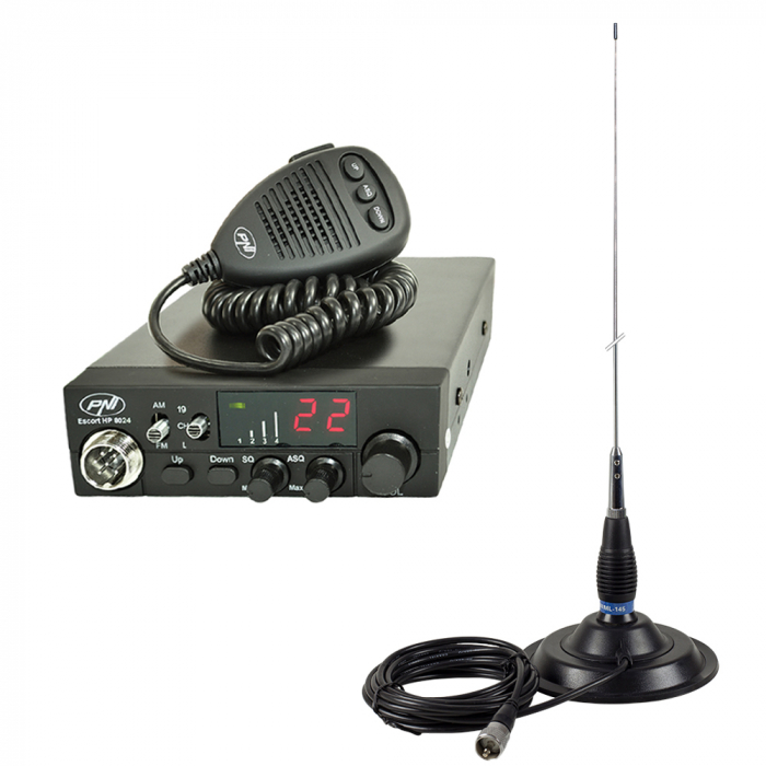 Kit Statie radio CB PNI ESCORT HP 8024 ASQ + Antena CB PNI ML145 cu magnet 145/PL [1]