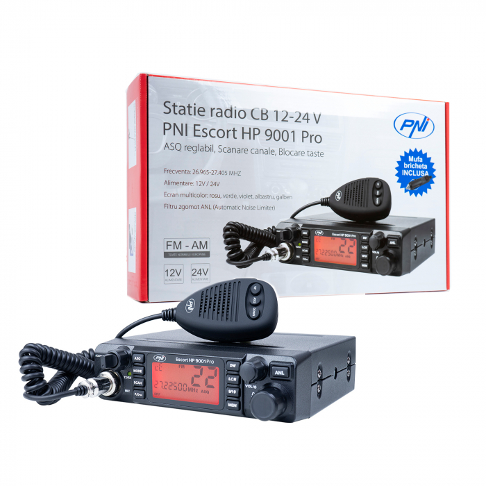 Kit Statie radio CB PNI ESCORT HP 9001 PRO ASQ 12/24 + Antena CB PNI Extra 45 cu magnet [12]