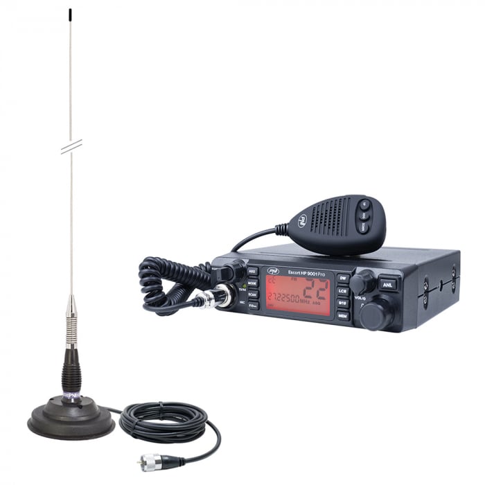 Kit Statie radio CB PNI ESCORT HP 9001 PRO ASQ reglabil, AM-FM, 12V, 4W + Antena CB PNI ML100, 26-30MHz,250W, 100cm, magnet 125mm inclus [1]